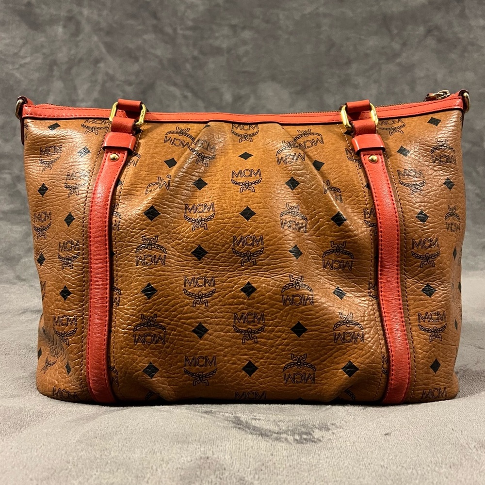♦️ MCM Visetos Cognac Leather Monogram Shoulder Bag - Picture 4 of 10